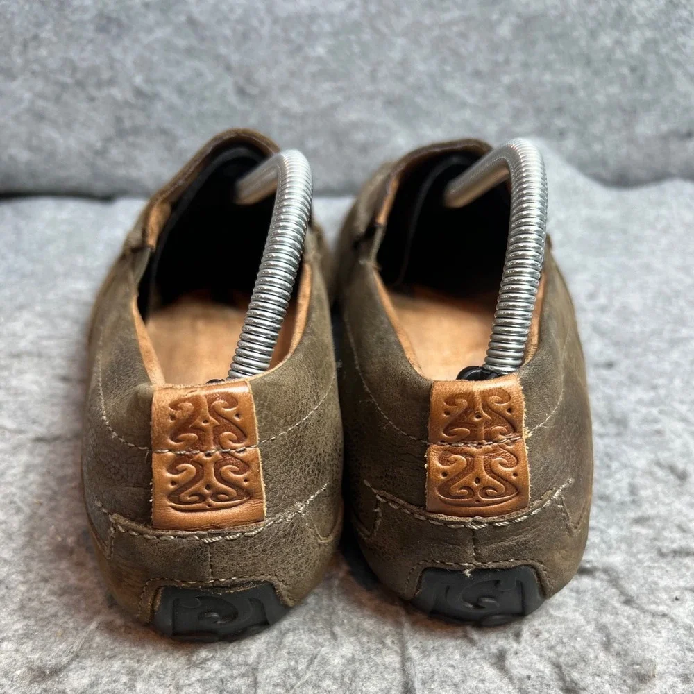 OluKai Moloa Mens Leather Loafers Dark Wood Brown Slip On Shoes Size 10